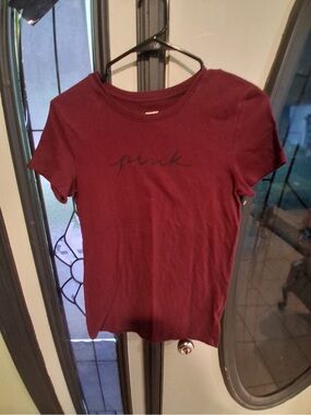 PINK Women’s Short Sleeve Crewneck Tee - Burgundy